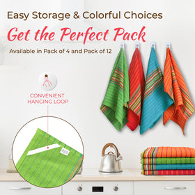 THREAD SPREAD hanging loop keeps towels within reach on hooks.