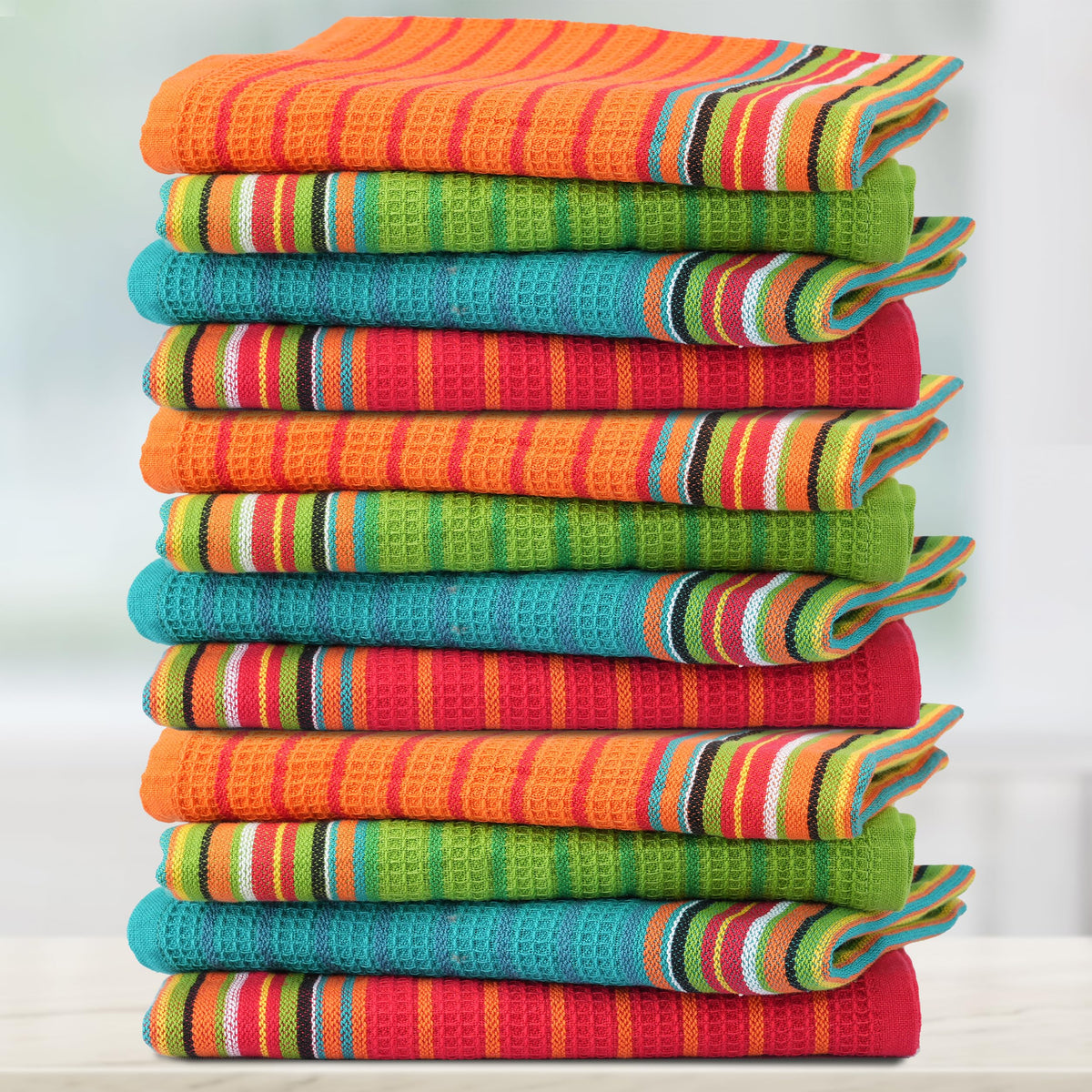 THREAD SPREAD kitchen towels 12-pack, 16x28 inches, highly absorbent for daily cleanup.