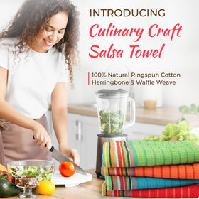 THREAD SPREAD salsa towels in 100% cotton offer fast spill cleanup.