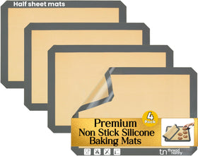 ThreadNanny silicone baking mats half-sheet four-pack with durable non-stick surface for effortless baking.