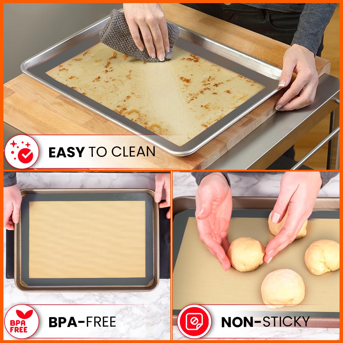 ThreadNanny oven-safe mats withstand up to 450°F for reliable browning.