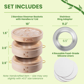 Ring adapter included for durable steaming in pots 6-12 inches.