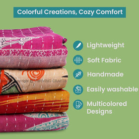 THRIVING kantha napkin in assorted colors adds cheerful warmth to gatherings.