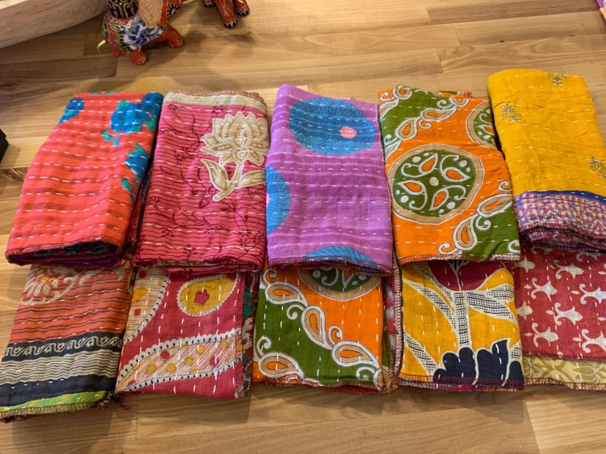 THRIVING kantha napkin handmade textile with unique character for tables.