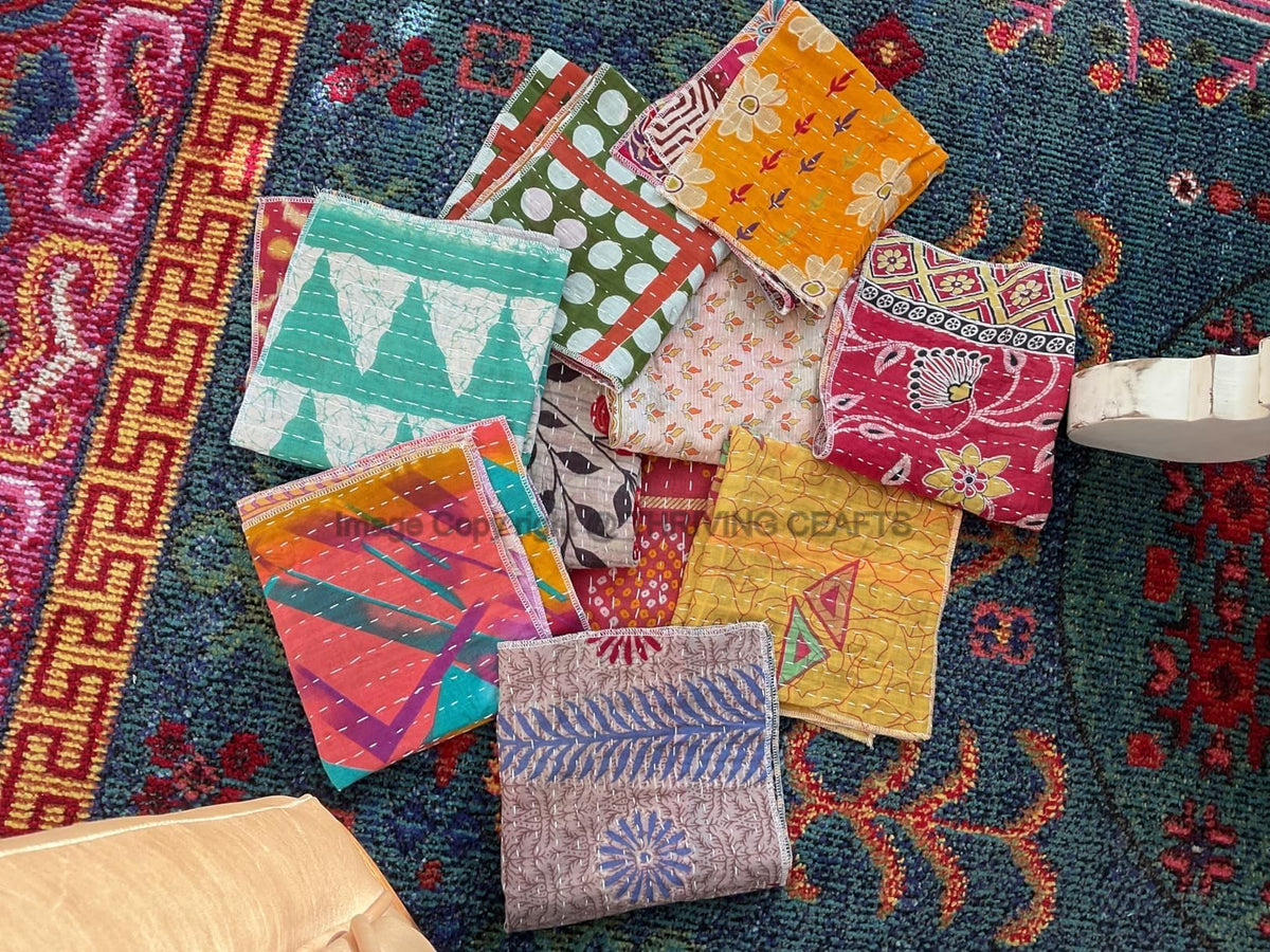 THRIVING kantha napkin four-hem turned by hand reflects craftsmanship.