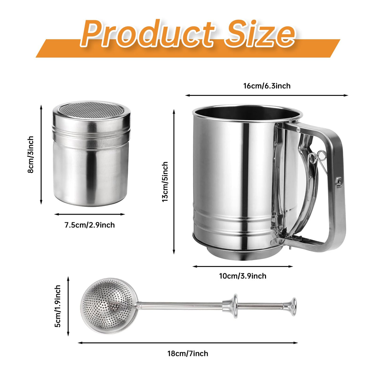 Thrseely 3-cup capacity for bulk sifting of flour and powders
