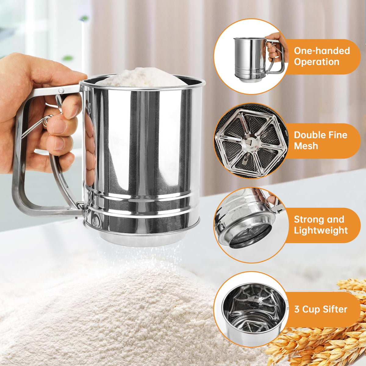 Thrseely double-layer mesh delivers finer lump-free flour