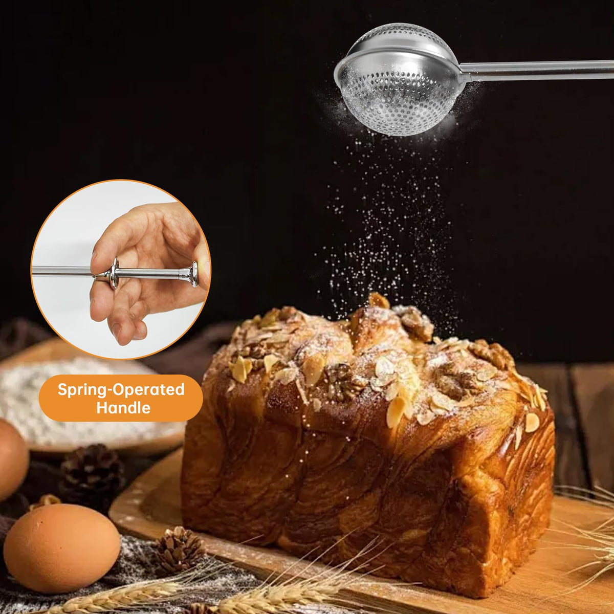 Thrseely ergonomic easy-squeeze grip aids controlled sifting