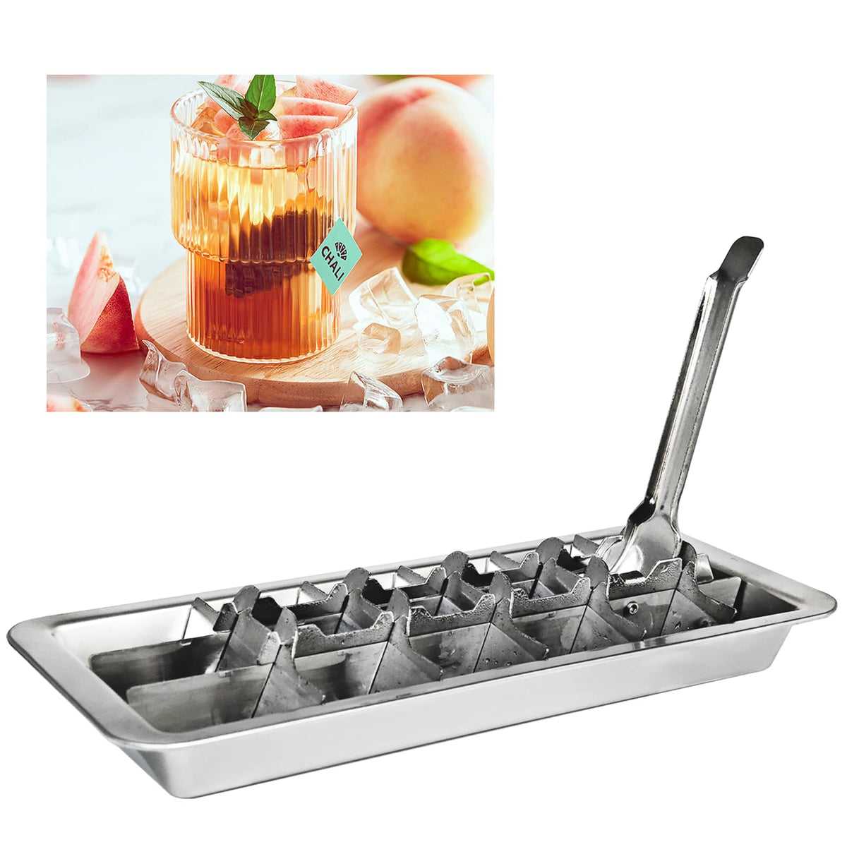 Thrseely stainless steel ice cube tray with 18 slots for quick, dense ice.