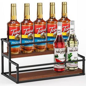 THYGIFTREE coffee syrup rack 2-tier keeps syrups organized on a sturdy matte black frame.