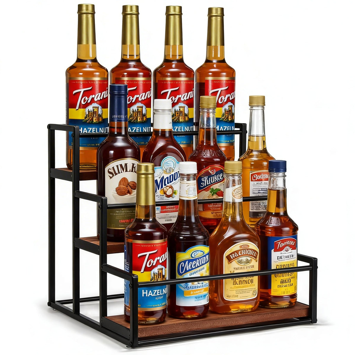THYGIFTREE coffee syrup rack with 3-tier design keeps flavors accessible.