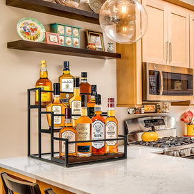 THYGIFTREE countertop organization helps keep syrups and oils within reach.