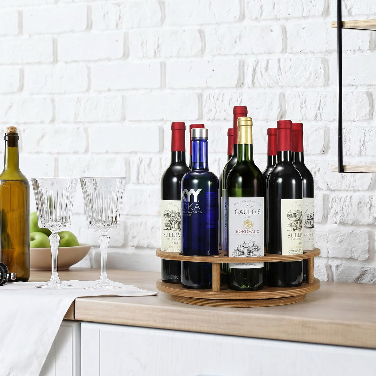 THYGIFTREE countertop display keeps beverage station tidy and inviting.