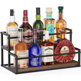 THYGIFTREE liquor display shelf with two tiers for organized bottle showcases.