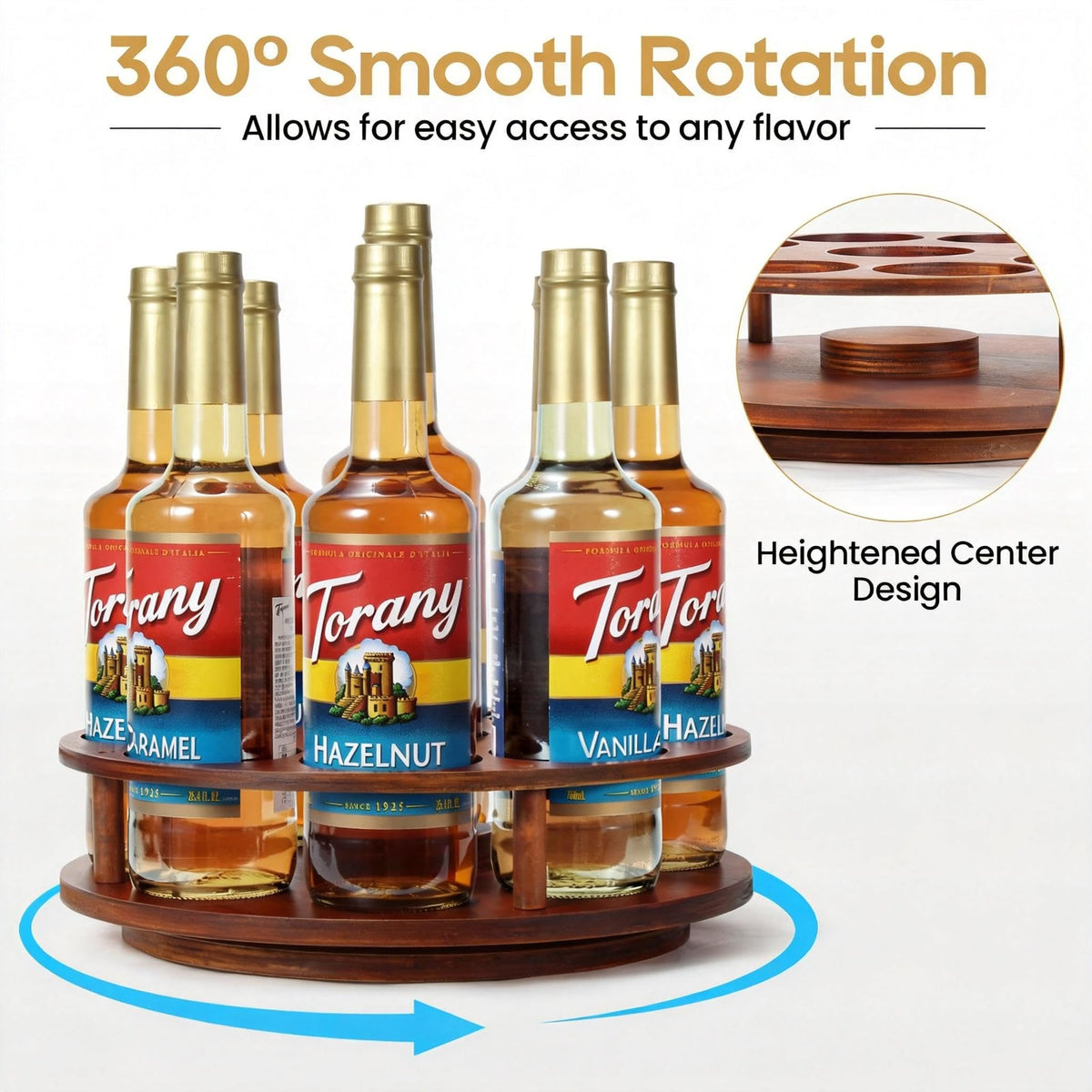 THYGIFTREE rustic wooden rack complements kitchen decor while organizing syrups.