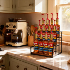 THYGIFTREE syrup-pump access stays convenient while bottles remain on the stand.