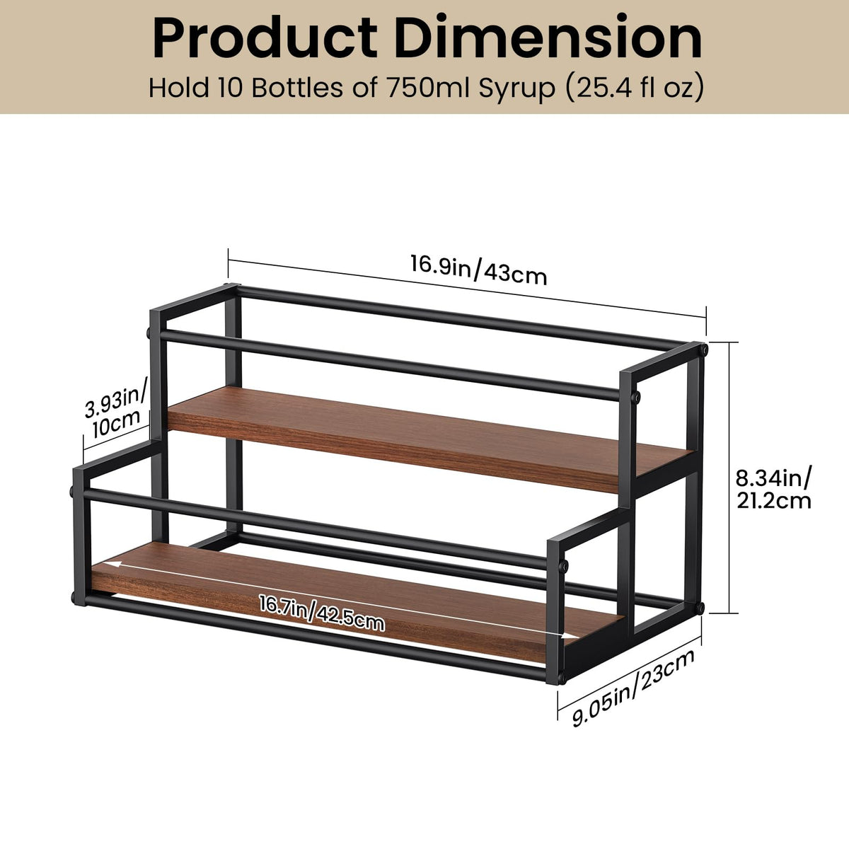 THYGIFTREE syrup rack side view showcases the two-tier design and stability.