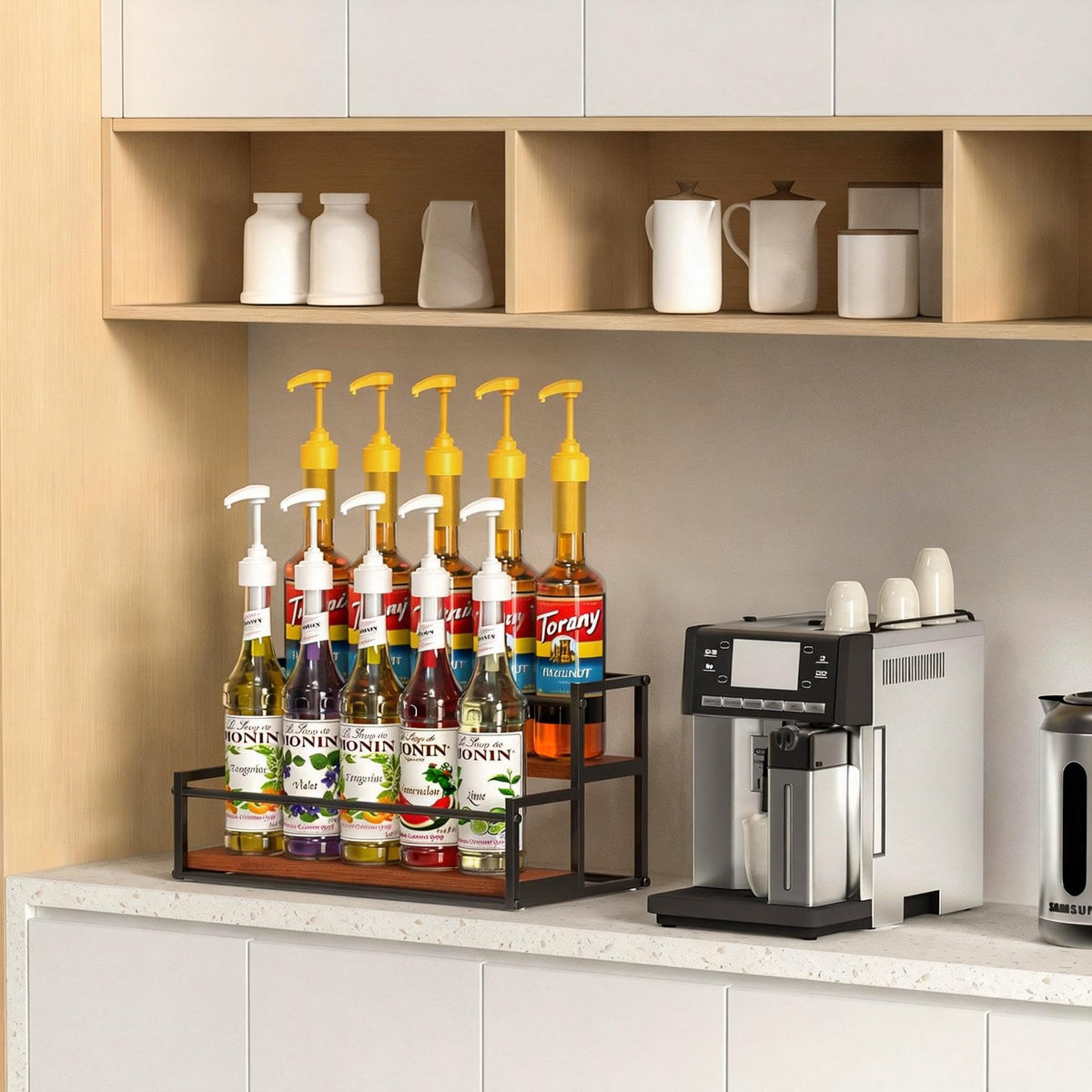 THYGIFTREE sturdy metal frame supports pumps while bottles stay in place.