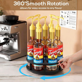 THYGIFTREE syrup rack on a wooden turntable showing stable base