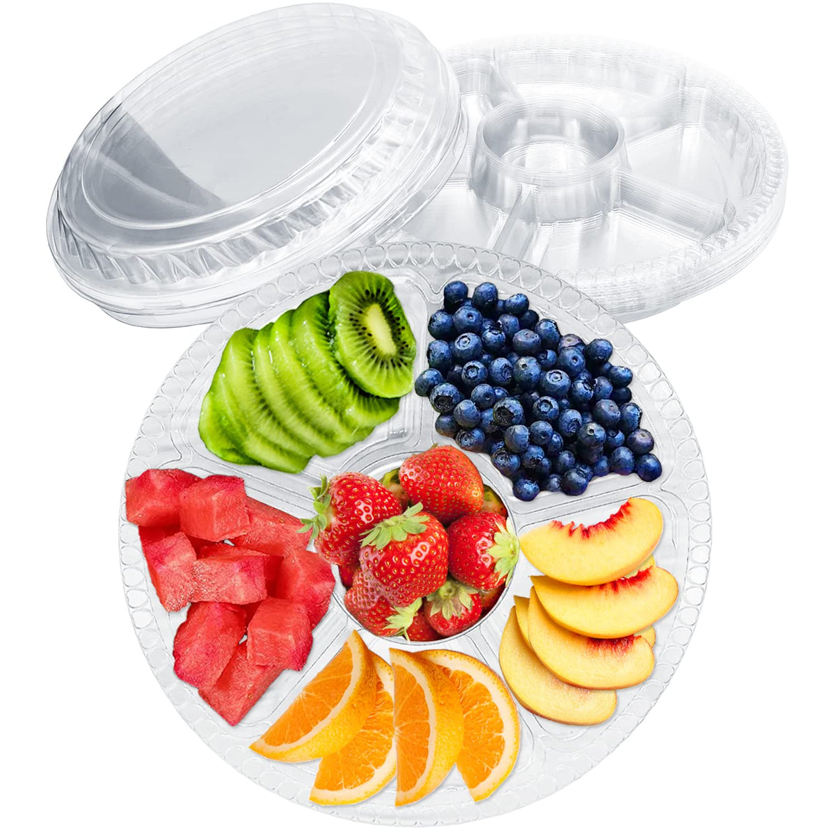 Tiaiidi 12-pack plastic appetizer trays with lids for organized catering and picnics