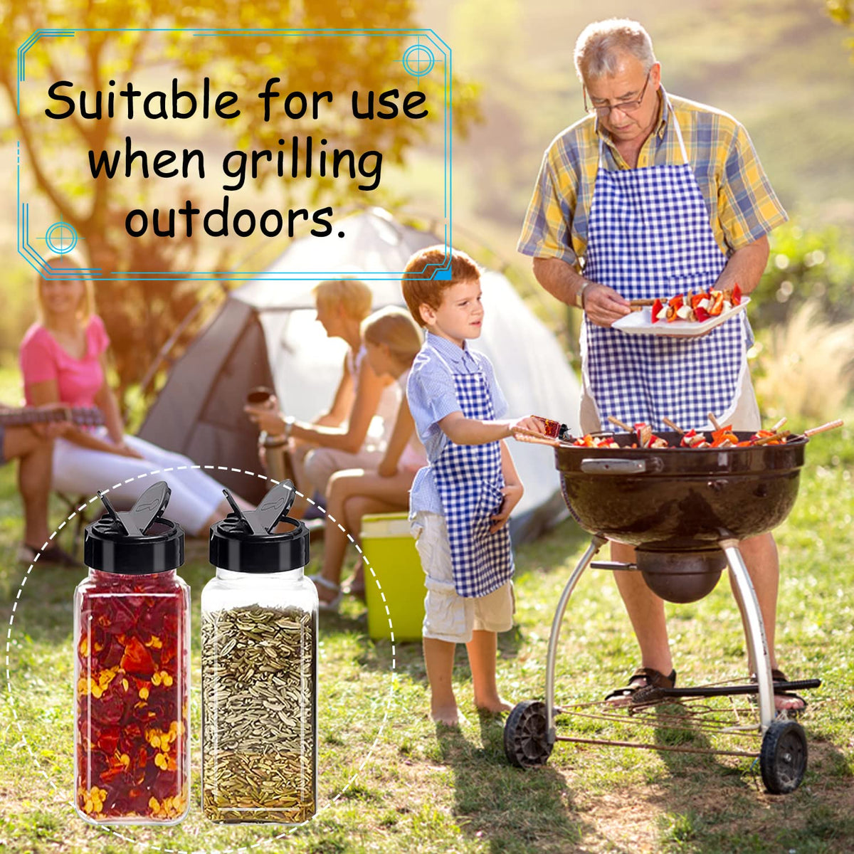 Double-sided lid provides dry storage and easy pouring.