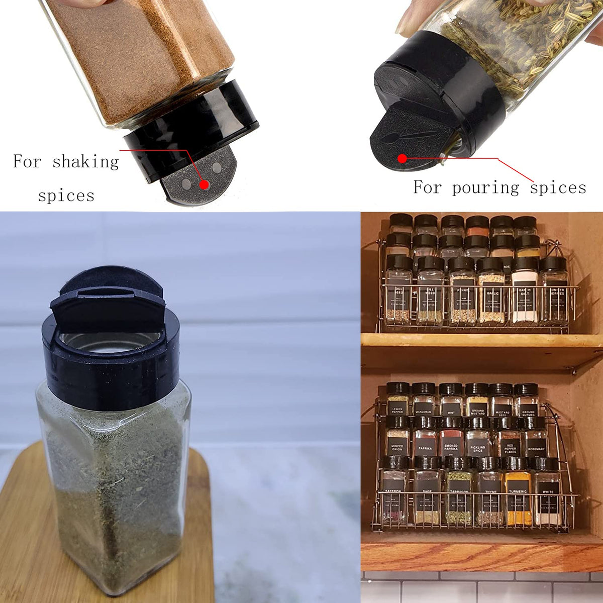 Versatile jars suitable for spices, herbs, teas, and blends.