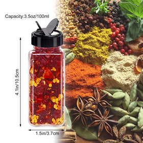 Square spice jar demonstrates pour or shake option for precise seasoning.