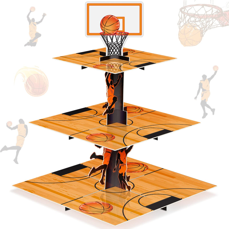 Tiamon basketball cupcake stand 3-tier display for sports party desserts.