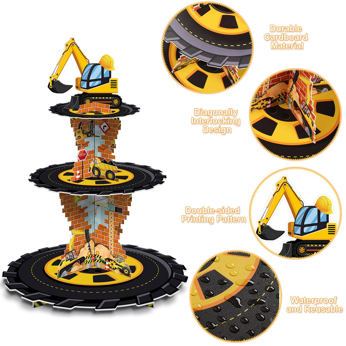 Tiamon 3-tier cupcake stand bottom supports stability for heavier items