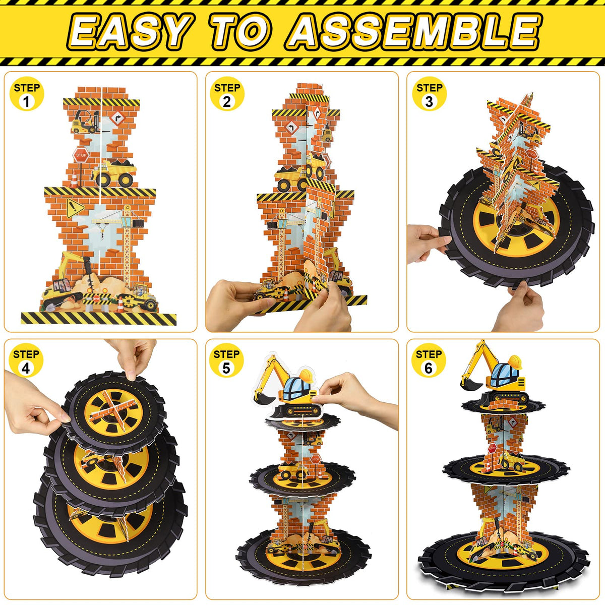 Tiamon dump-truck pattern dessert stand adds playful theme to party tables