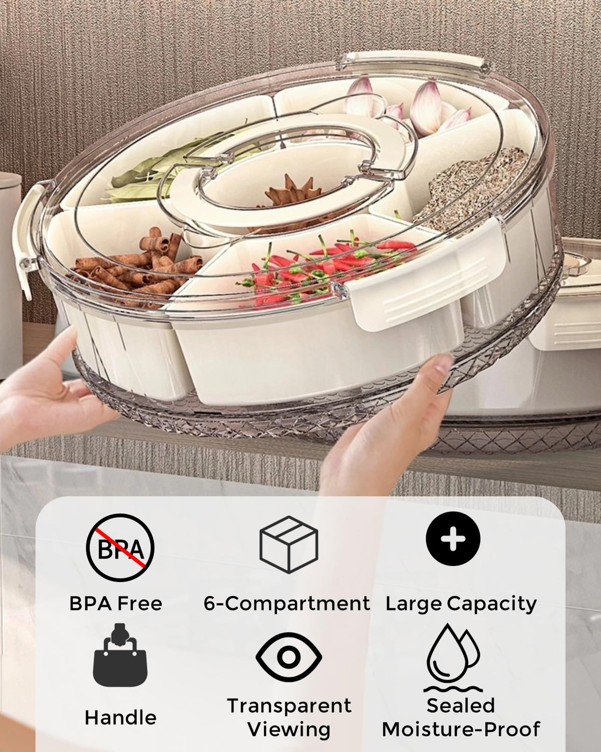 TianfuSpanda six-compartment snack box keeps foods neatly separated.