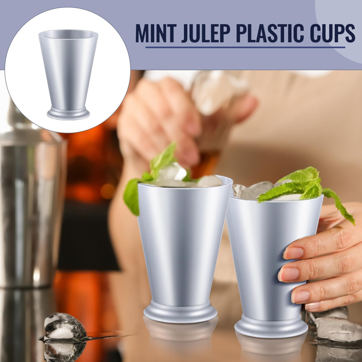 Tiangrid party setup featuring silver mint julep cups