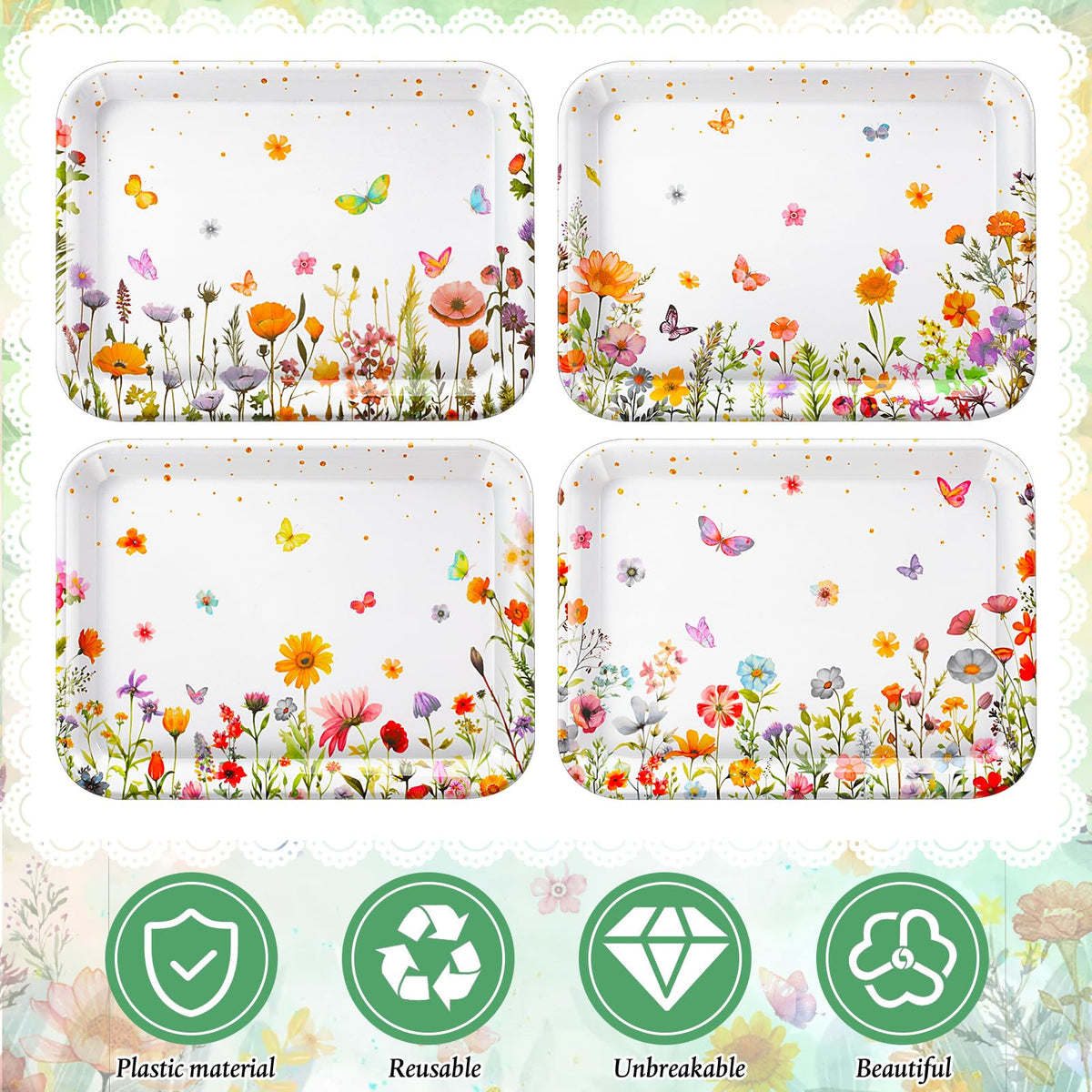 Tiangrid rectangle floral trays showcase vibrant design for appetizers and desserts