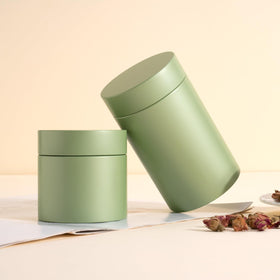 Tianhui 15 oz mint green tin side view for larger tea, coffee beans, or spices