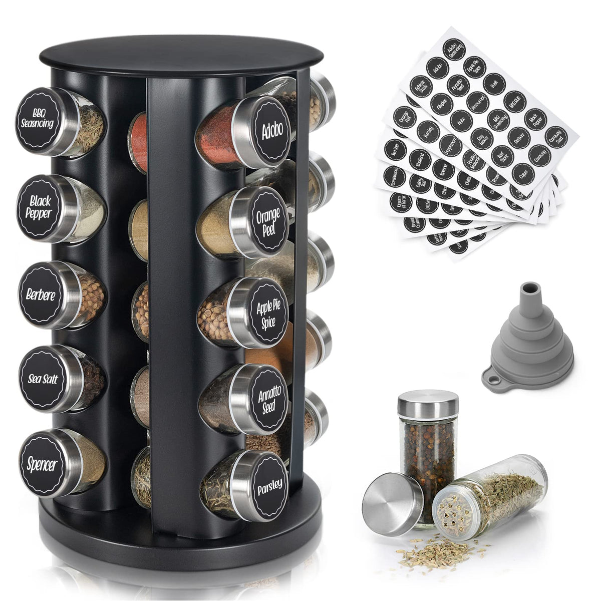 Tianifa black countertop spice rack shown from top view for easy cooking access