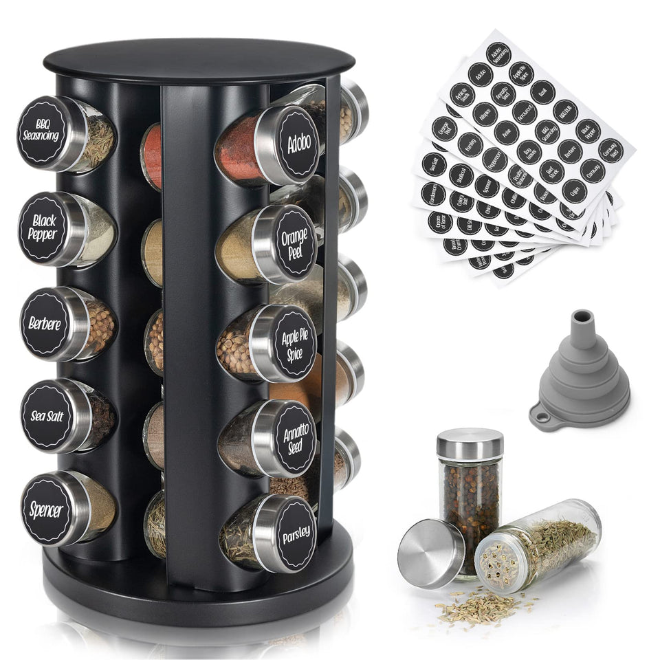 Tianifa black countertop spice rack shown from top view for easy cooking access