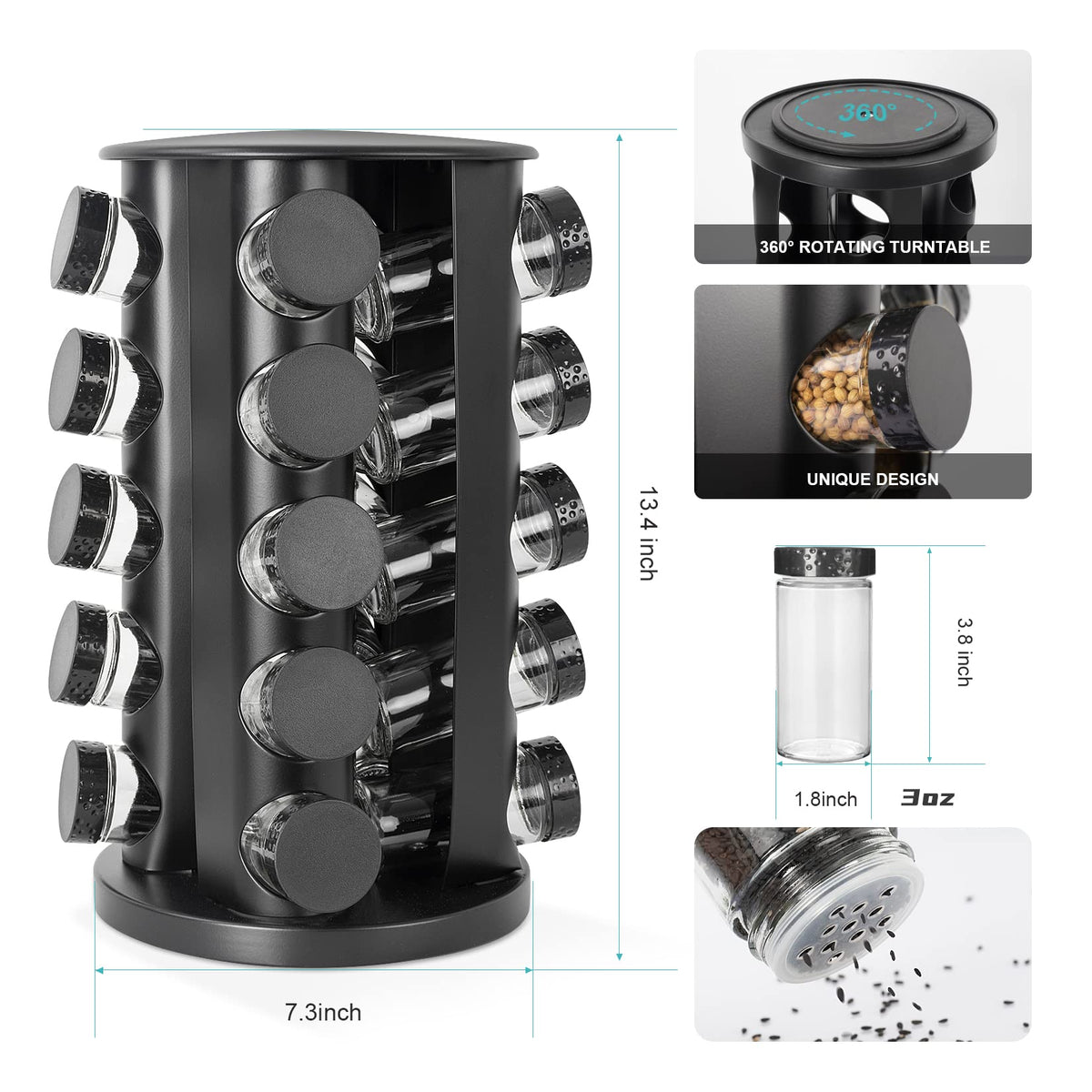 Tianifa transparent glass spice jars enable fast identification while cooking.