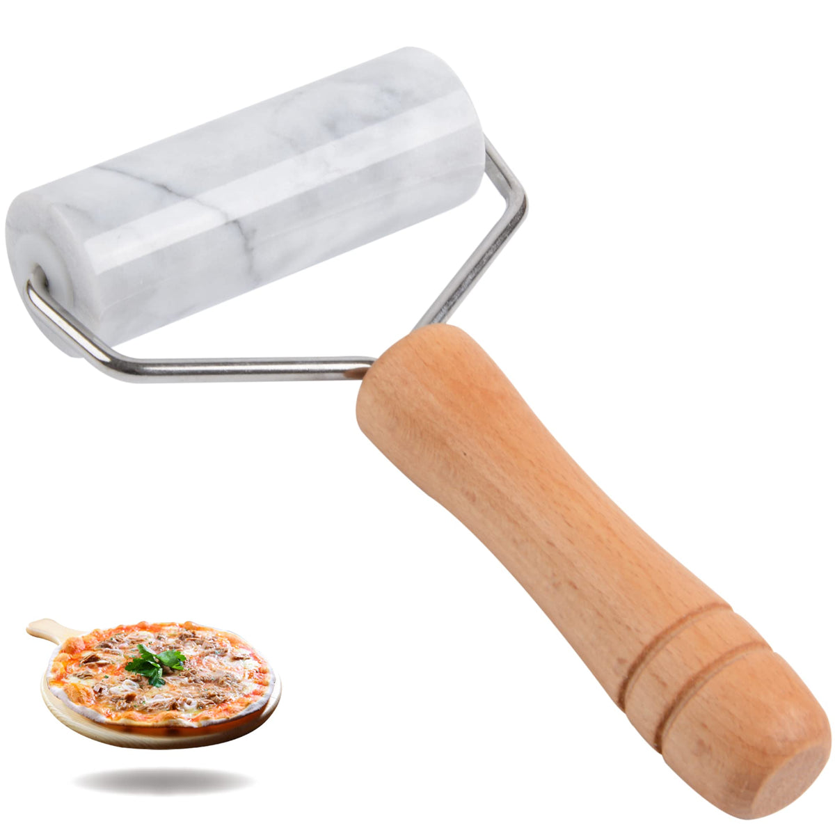 Tianman marble rolling pin close-up with smooth handle for precise dough control.