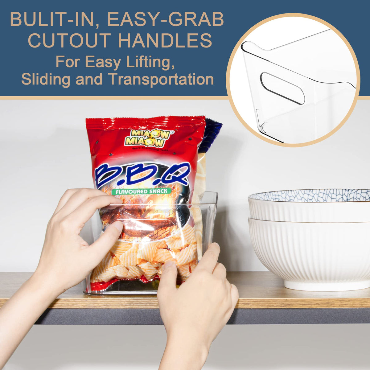Tiawudi easy grip bin with cutouts for smooth lifting and sliding