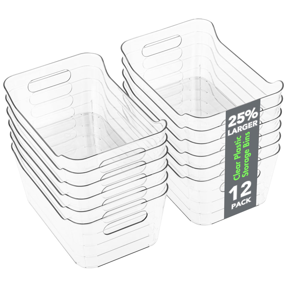 Tiawudi 12 pack clear storage bins ideal for pantry organization and quick content visibility