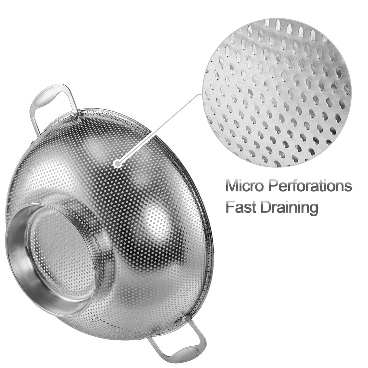 Tiawudi 6-Qt colander solid ring base stabilizes on the counter