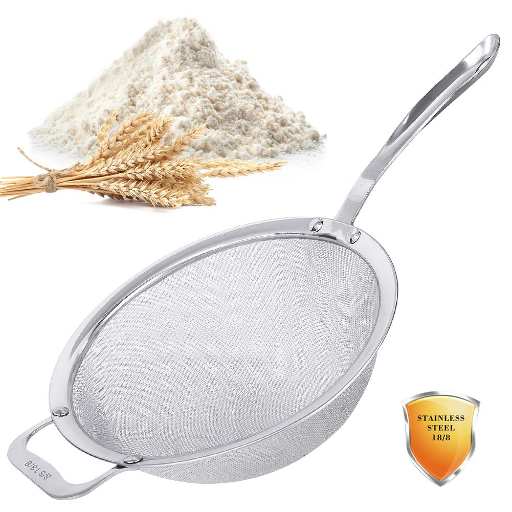 Tiawudi 9-inch mesh strainer with solid handle for easy draining and sturdy performance.