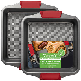 Tiawudi 9-inch square cake pan set shown together for even browning.