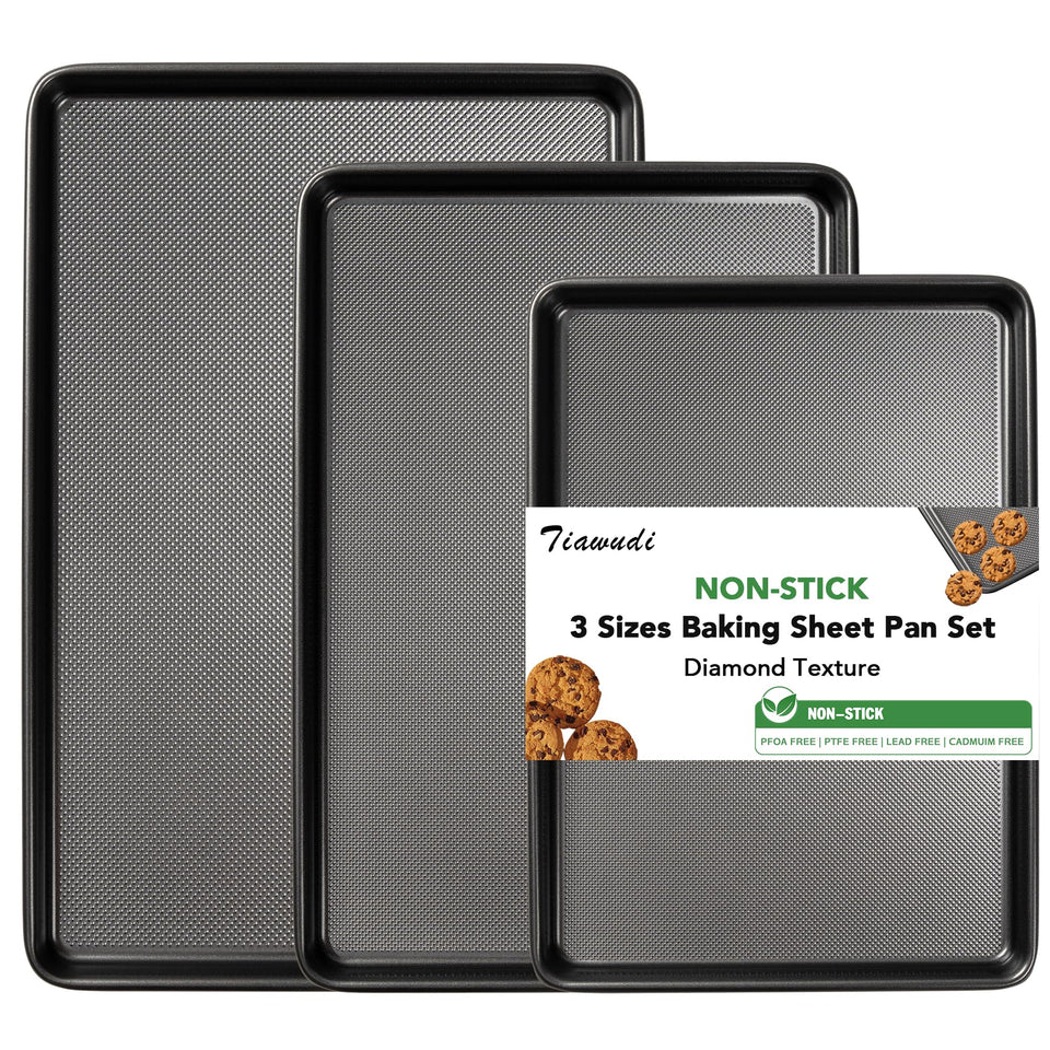 Tiawudi baking sheet set, three-pan bundle for bulk oven baking.