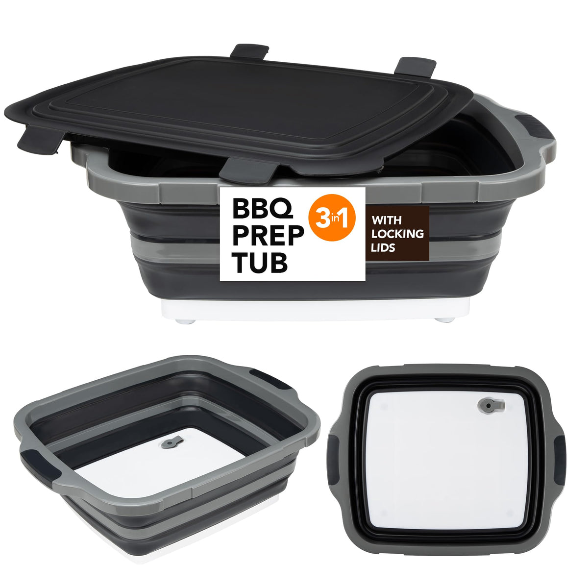 Tiawudi BBQ tub with locking lid keeps marinating juices contained.
