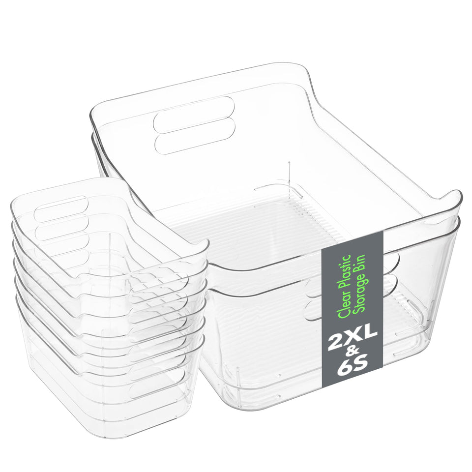 Tiawudi extralarge clear bin duo for pantry organization with visible contents.