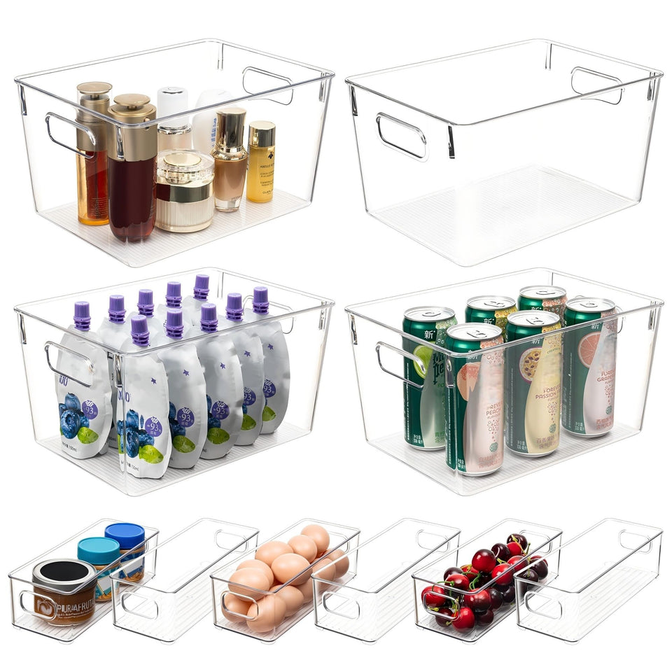 Tiawudi clear large bin on pantry shelf for organized snacks.