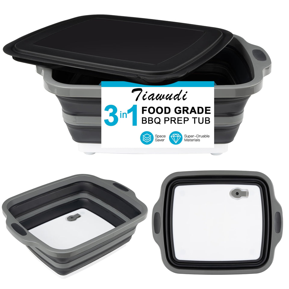 Tiawudi collapsible cutting board with container for compact prep and easy cleanup