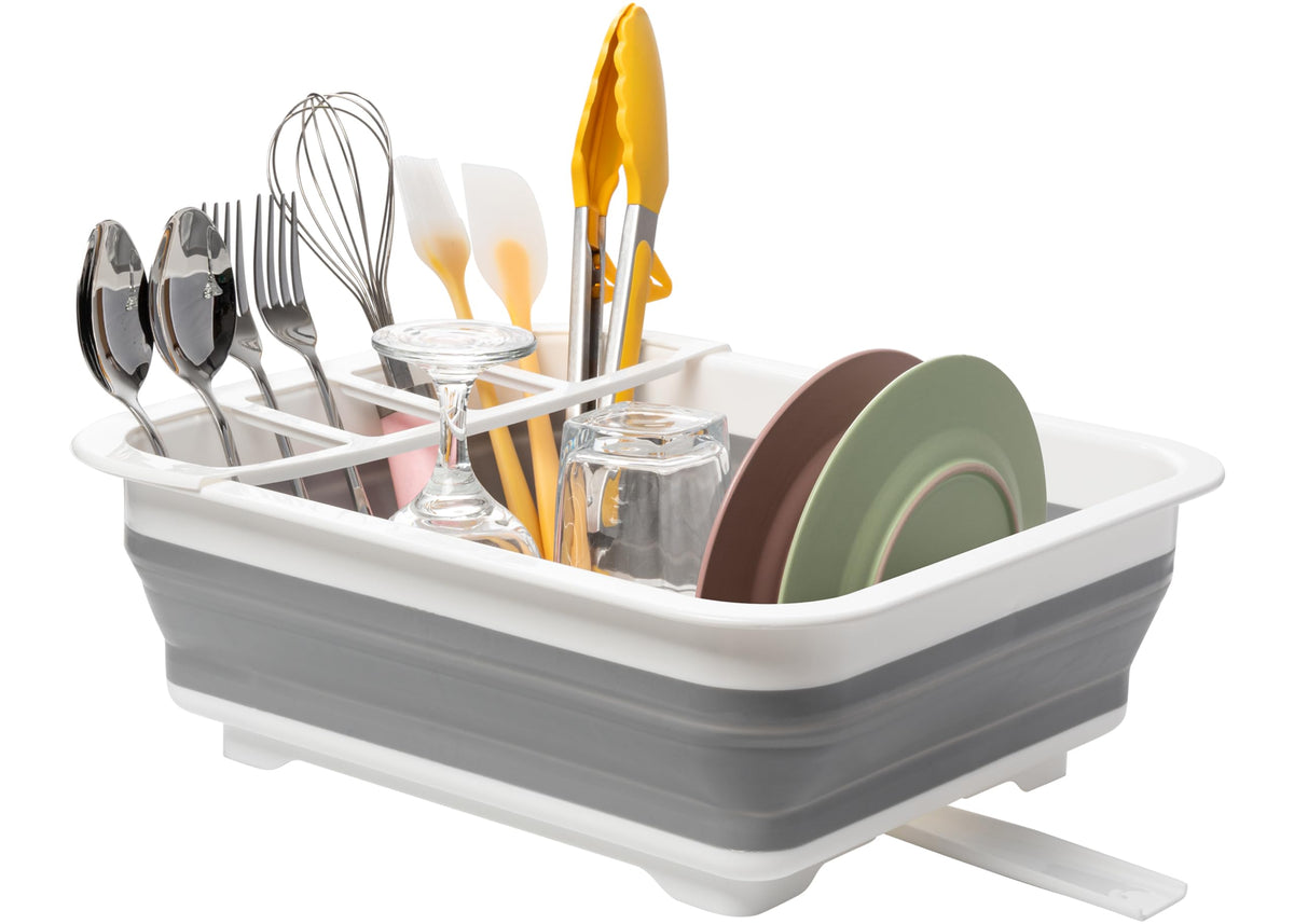 Tiawudi collapsible dish drying rack opened for space-saving counter use.