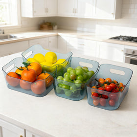 Tiawudi easy-grip handle bin enables effortless lifting and sliding on shelves.